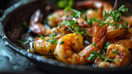 restaurant dish fried shrimp with vegetables