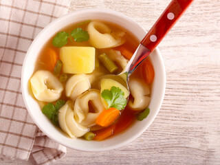 Soup with tortellini and vegetables