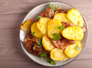 Roast turkey meat with potatoes