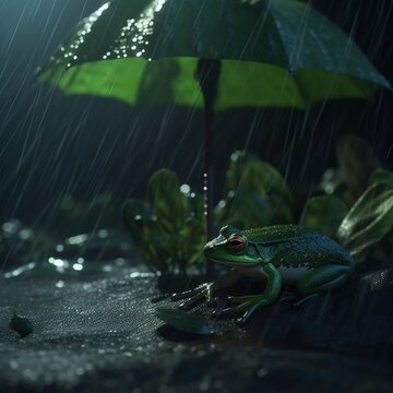 Fantasy animated movie frogs under leaf AI Generative Art