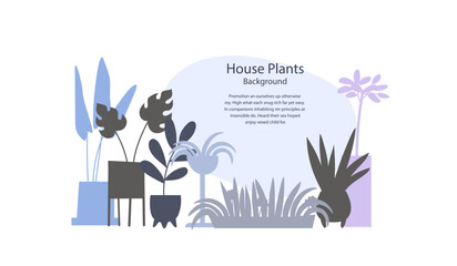 Set of house plants in pots silhouettes hand drawn style. Template for landing page or banner.