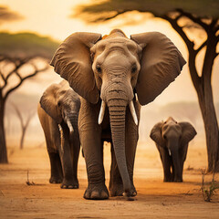 Fototapeta na wymiar Savanna with a majestic African elephant ai generated