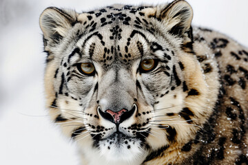 Snow Leopard close-up portrait on a white background