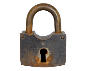 Old rusty padlock - isolated on trtansparent background