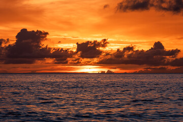 Paynes Bay Beach, Barbados: amazing colorful sunset in the caribbean sea.