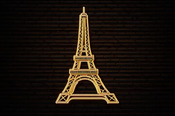 Eiffel tower icon in neon style. Simple thin line, outline vector on dark background