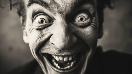Portrait of a scary clown with wide open mouth on a dark background