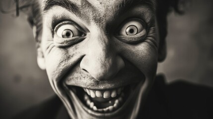 Obraz premium Portrait of a scary clown with wide open mouth on a dark background