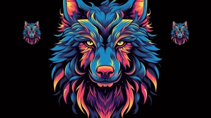 t-shirt design graphic vector art rgb mystical wolf.Generative AI