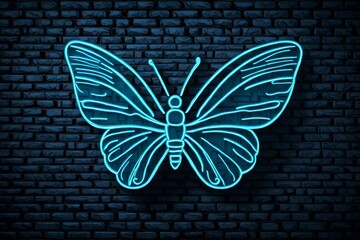 butterfly icon in neon style. Simple thin line, outline vector on dark background