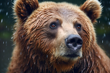 Obraz premium portrait of a brown bear at the rain, very realistic 