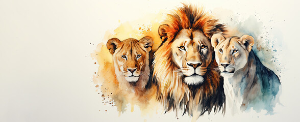 watercolor paint Lions , a Wild animal for World wildlife day. - obrazy, fototapety, plakaty