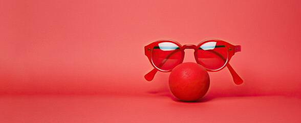 Red nose day , April full day, Red nose and sunglasses - obrazy, fototapety, plakaty