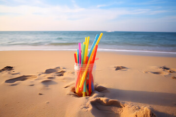 Fototapeta na wymiar plastic straw on the beacch, beach, plastic straw, straws on the beach, plastic trash on the beach