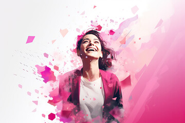 Illustration vector abstract  a happy woman in pink  for women's day ,