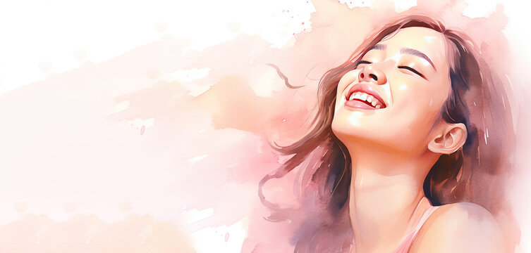  happy woman in pink  for a women's day ,