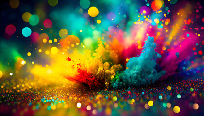 Colorful Powder Explosion with Bokeh Circles