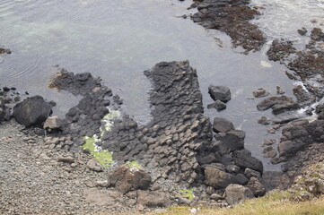 Hexagonal Basalt Columns located at Ardmeanach Peninsula on the Inner Herbrides Isle of Mull, Scotland, UK