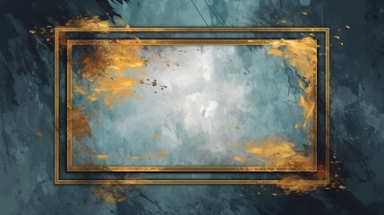 Vector rectangle gold frame on a grunge blue backgroud.Generative AI