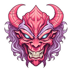 Devil head vector illustration with horns and fangs