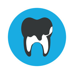 Blue icon of a diseased tooth. Vector on a gray background