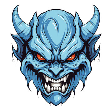 Vector illustration of a blue monster with horns isolated on transparent background