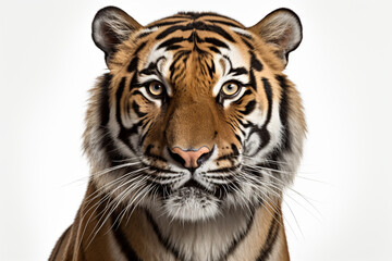 Fototapeta premium Siberian Tiger close-up portrait on a white background.