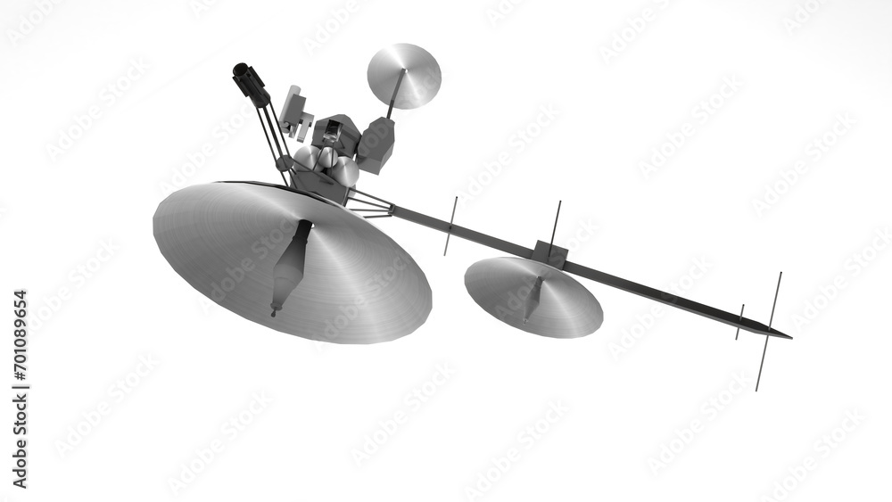 Poster communication satellite from space on isolated white background., 3d rendering