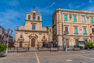 Obraz premium Facade of Lentini Cathedral, Syracuse, Sicily, Italy, Europe