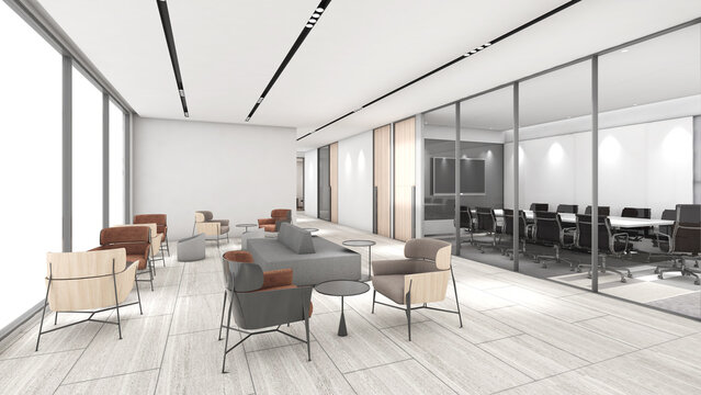 Office waiting areas and corridors in the building, office space,3d rendering