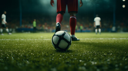 Obraz premium Footballer Dribbling Ball. Close-Up Sports Venue Scene