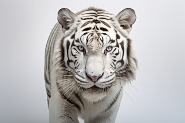 Fototapeta premium White Tiger close-up portrait on a white background.