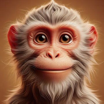 A hyper-realistic illustration portrait of a smiling monkey, close up shot, front angle, in 8k resolution 01