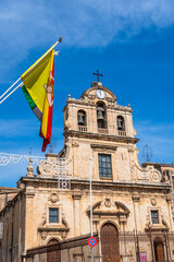 Facade of Lentini Cathedral, Syracuse, Sicily, Italy, Europe