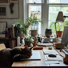 Katzenkomfort im Home-Office: Ein heimeliger Arbeitsplatz mit einem Hauch von Gemütlichkeit