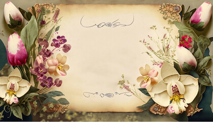 Template for a love letter in vintage style with flowers, vintage floral postcard