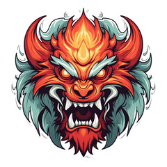 Fototapeta premium Angry dragon head with big fangs illustration isolated on transparent background