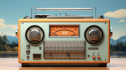 Fototapeta premium Retro radio on a wooden table