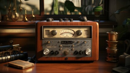 Fototapeta premium Vintage radio on the wooden table