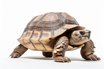 Obraz premium Tortoise standing on a white background. Animal right-side portrait.