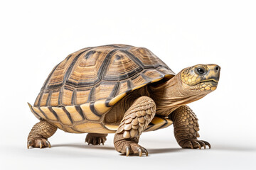 Obraz premium Tortoise standing on a white background. Animal right-side portrait.