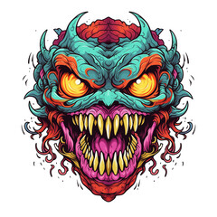 Vector illustration of angry monster with horns, design element for t-shirt