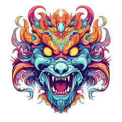Illustration of colorful angry monster head isolated on transparent background
