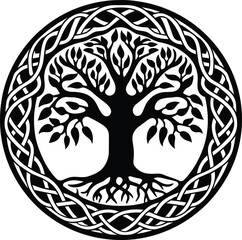 Celtic tree of life decorative Vector ornament illustration of the Scandinavian myths with Celtic culture. - obrazy, fototapety, plakaty