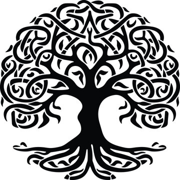 Celtic tree of life decorative Vector ornament illustration of the Scandinavian myths with Celtic culture.