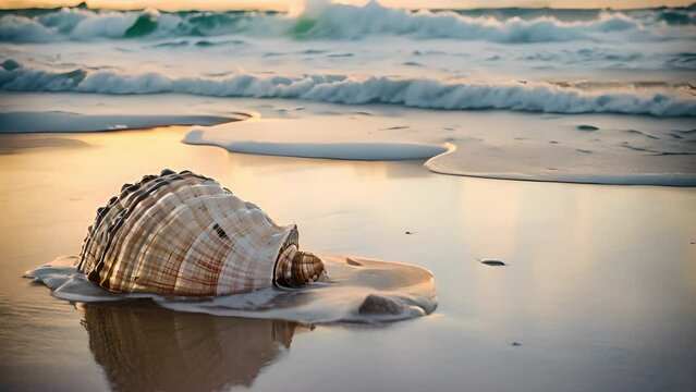 A Beautiful Seashell Resting on the Sandy Beach