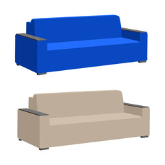 Vector blue beige sofa on white background