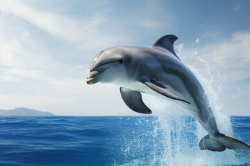 Dolphin breaching out of the water in a natural setting.