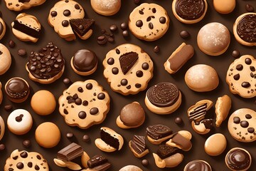 Craft a set of enchanting illustrations featuring bitten cookies adorned with delectable chocolate chips. 

