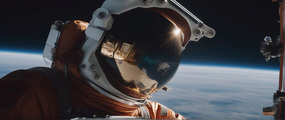 equipped astronaut conducts experiments in the vastness of space, ai generative